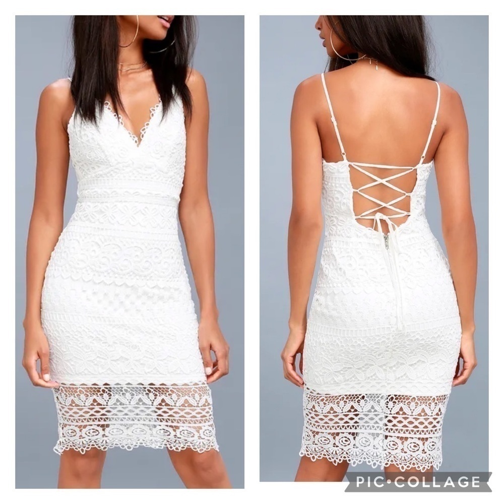 Nwt Lulu’s Miami Nights White Crochet Lace Bodycon Midi Dress